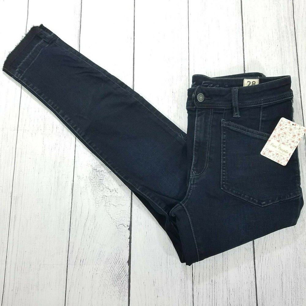 Free People Ivy Mid Rise Released Hem Skinny Jeans Size 28 Seal Blue